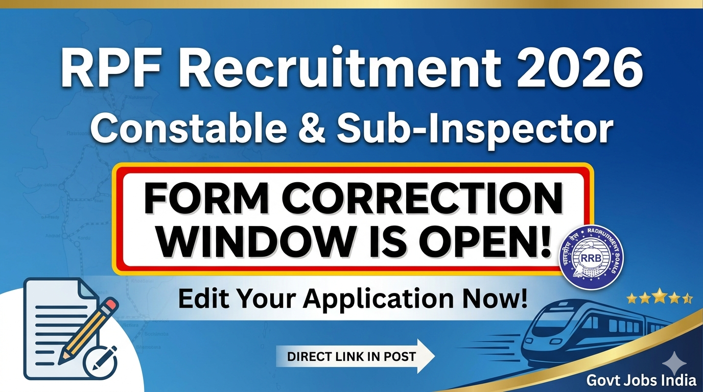 RPF Constable SI Form Correction Window 2026 Direct Link
